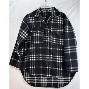 Nasty Gal Collection Plaid Shacket Jacket Black White Button Front Womens